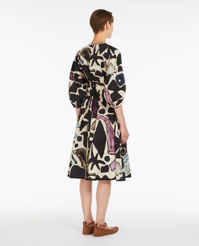 WEEKEND MAX MARA - Đầm midi cổ tròn tay phồng phối hoạ tiết Sassari 