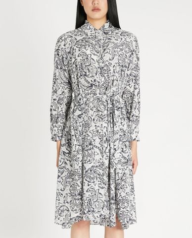  WEEKEND MAX MARA - Đầm midi cổ bẻ tay dài Silk Crepe De Chine 