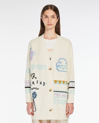  WEEKEND MAX MARA - Áo khoác cardigan dáng dài cổ V họa tiết jacquard Acacia 