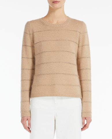  WEEKEND MAX MARA - Áo dệt kim nữ cổ tròn dài tay kẻ ngang thời trang 