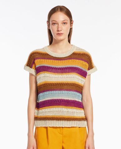  WEEKEND MAX MARA - Áo sweater cổ tròn tay ngắn phối sọc Acceso 