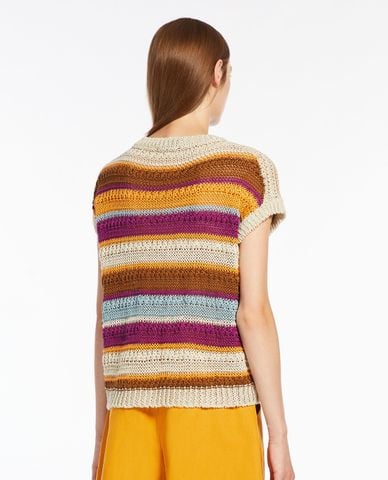  WEEKEND MAX MARA - Áo sweater cổ tròn tay ngắn phối sọc Acceso 