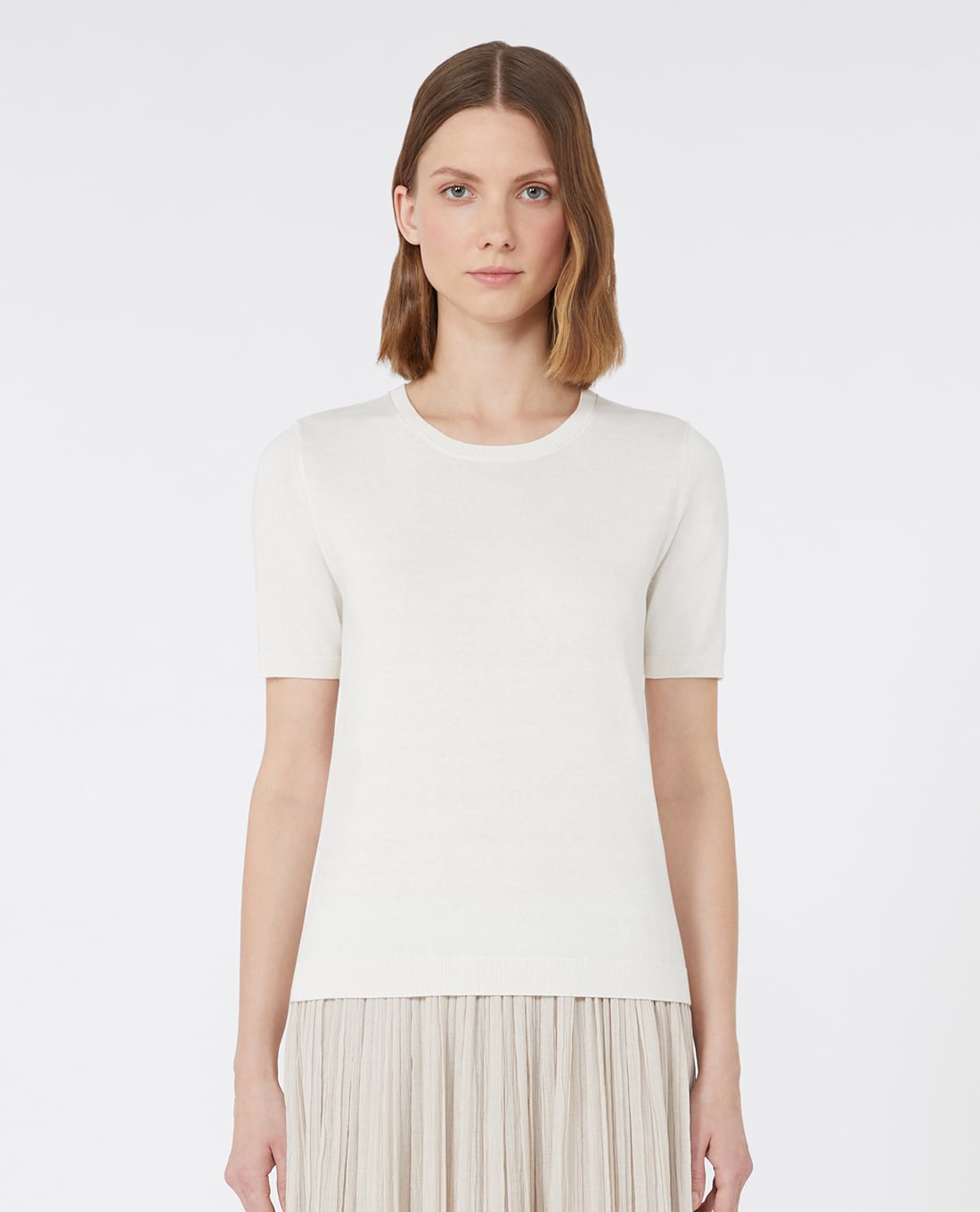 WEEKEND MAX MARA - Áo dệt kim nữ cổ tròn tay ngắn Agro