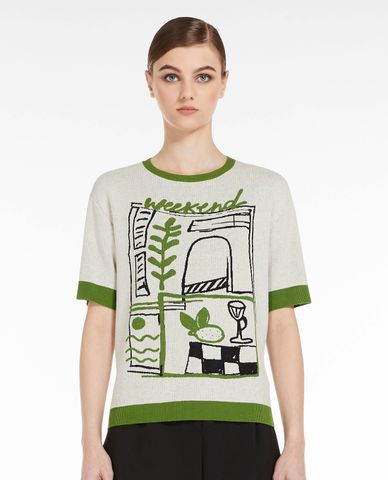  WEEKEND MAX MARA - Áo dệt kim nữ cổ tròn tay ngắn Curve 