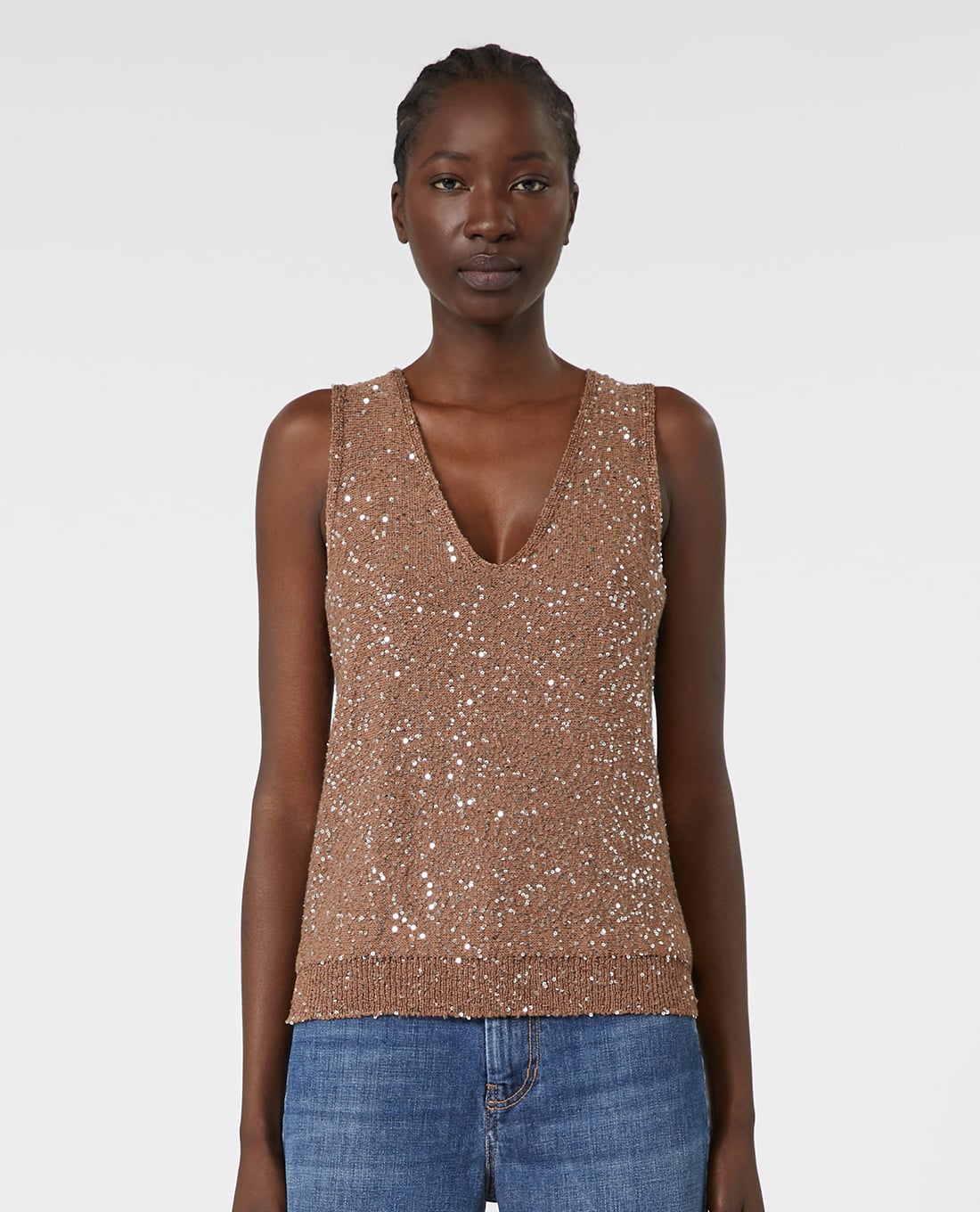 WEEKEND MAX MARA - Áo sát nách nữ cổ V đính sequin Acaici