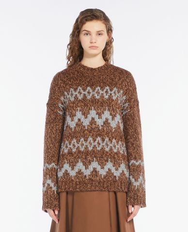  WEEKEND MAX MARA - Áo sweater nữ cổ tròn tay dài phối hoạ tiết Yen 