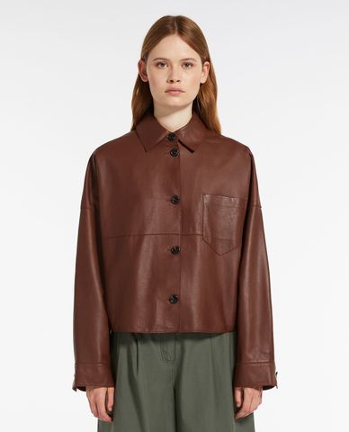  WEEKEND MAX MARA - Áo khoác da cổ bẻ tay dài phối túi Vortice 