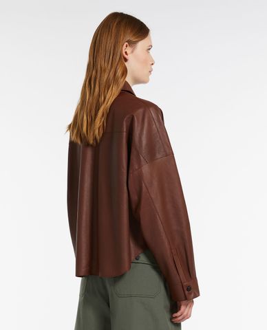  WEEKEND MAX MARA - Áo khoác da cổ bẻ tay dài phối túi Vortice 