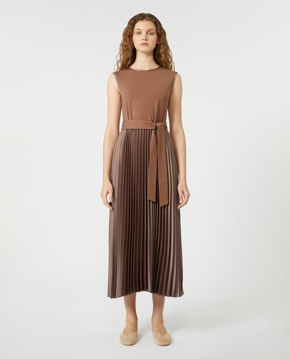 WEEKEND MAX MARA - Đầm xếp li midi cổ tròn sát nách Samuele