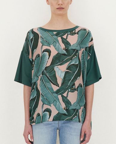  WEEKEND MAX MARA - Áo thun nữ cổ tròn tay ngắn Silk Crepe De Chine 
