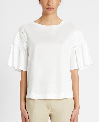  WEEKEND MAX MARA - Áo thun nữ tay ngắn xếp li thời trang Cotton Jersey 