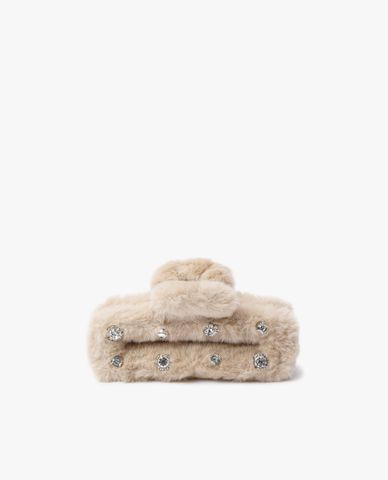  CECI - Kẹp tóc nữ càng cua phối lông đính đá sang trọng 