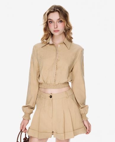  GIGI - Áo sơ mi nữ cổ bẻ tay dài phom croptop 