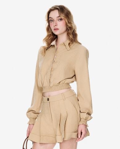  GIGI - Áo sơ mi nữ cổ bẻ tay dài phom croptop 