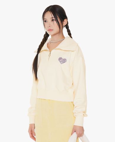  NERDY - Áo sweatshirt nữ phom croptop cổ bẻ tay dài Souffle 