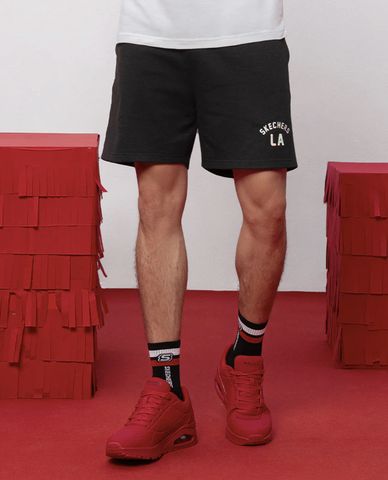  SKECHERS - Quần short thể thao nam ống rộng lưng thun Red Mood 