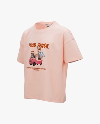  SKECHERS - Áo thun bé gái cổ tròn tay ngắn in hoạ tiết 