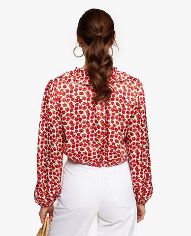  TOPSHOP - Áo kiểu nữ cổ V tay dài Pink Rose Frill Tie 