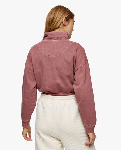  TOPSHOP - Áo sweatshirt nữ cổ trụ phối zip PETITE Pink Acid Wash 