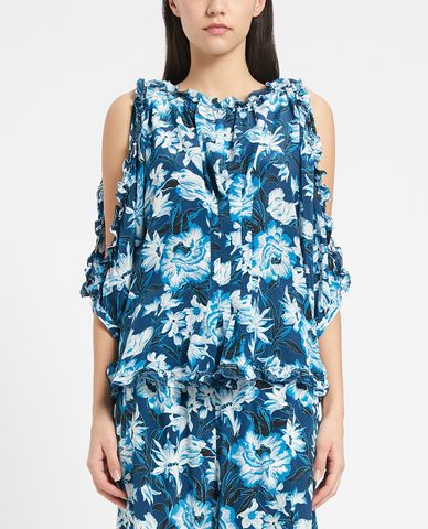  WEEKEND MAX MARA - Áo kiểu nữ cổ tròn tay lỡ hở vai Silk Crepe De Chine 