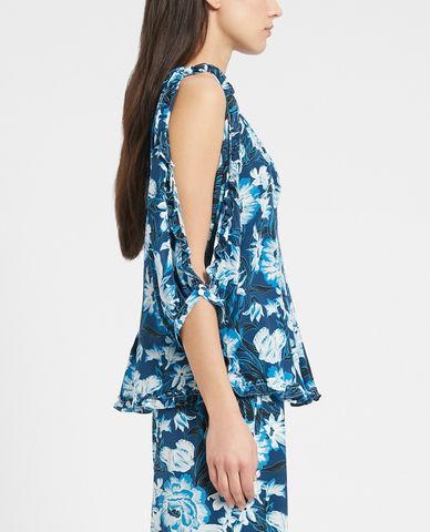  WEEKEND MAX MARA - Áo kiểu nữ cổ tròn tay lỡ hở vai Silk Crepe De Chine 