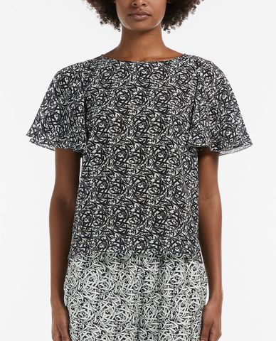  WEEKEND MAX MARA - Áo kiểu nữ cổ tròn tay ngắn Silk Crepe De Chine 