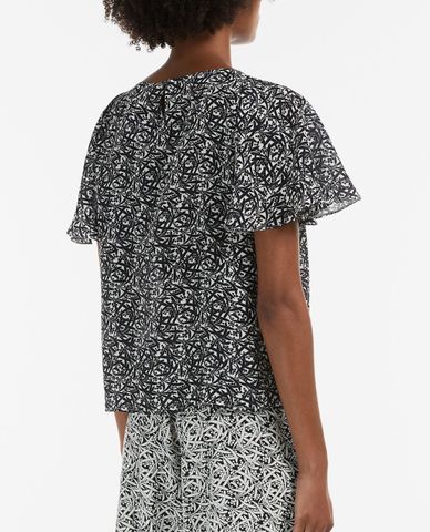  WEEKEND MAX MARA - Áo kiểu nữ cổ tròn tay ngắn Silk Crepe De Chine 