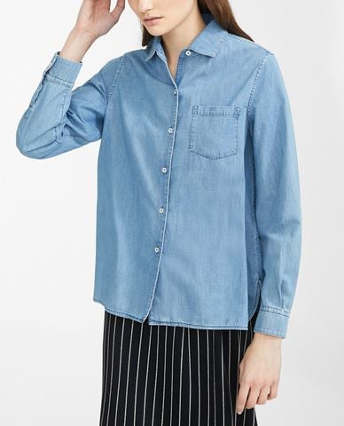  WEEKEND MAX MARA - Áo sơ mi denim nữ tay dài thanh lịch 