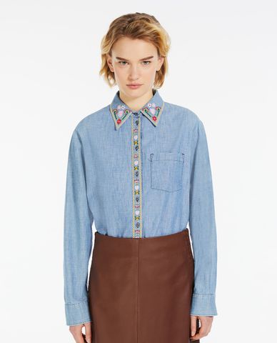  WEEKEND MAX MARA - Áo sơ mi cổ bẻ tay dài phối hoa nhí Udine 