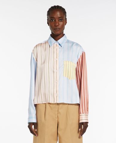  WEEKEND MAX MARA - Áo sơ mi cổ bẻ tay dài phối kẻ sọc Suez 