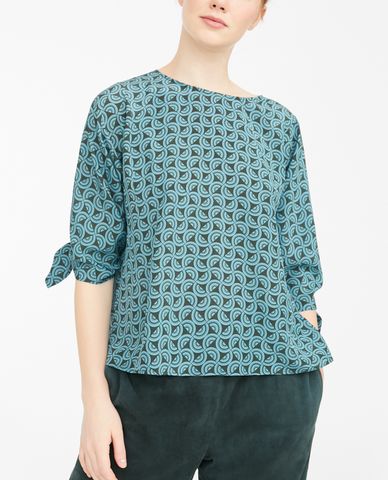  WEEKEND MAX MARA - Áo kiểu nữ cổ tròn tay lỡ họa tiết hoa Silk Crepe De Chine 