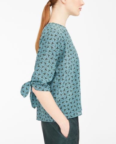  WEEKEND MAX MARA - Áo kiểu nữ cổ tròn tay lỡ họa tiết hoa Silk Crepe De Chine 