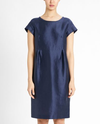  WEEKEND MAX MARA - Đầm mini cổ tròn tay ngắn Linen & Silk Satin 