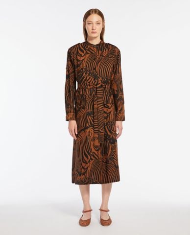  WEEKEND MAX MARA - Đầm midi cổ tròn tay dài phối hoạ tiết Unione 
