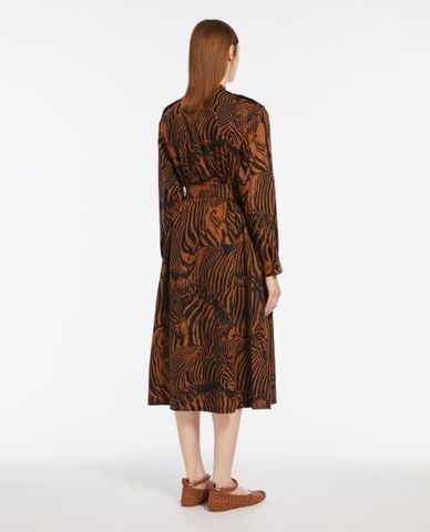  WEEKEND MAX MARA - Đầm midi cổ tròn tay dài phối hoạ tiết Unione 