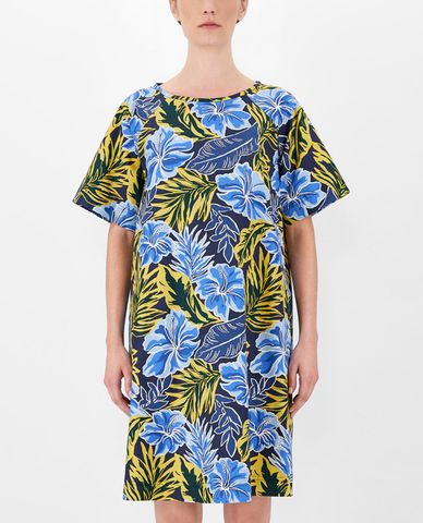  WEEKEND MAX MARA - Đầm mini cổ tròn tay ngắn phom suông Cotton Poplin 