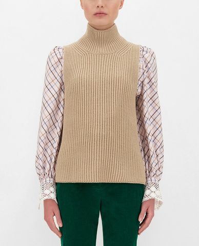  WEEKEND MAX MARA - Áo sweater nữ sát nách cổ lọ Wool Yarn 
