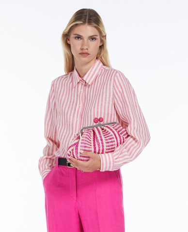  WEEKEND MAX MARA - Túi cầm tay dáng bầu phối dây xích hoạ tiết sọc Locri 