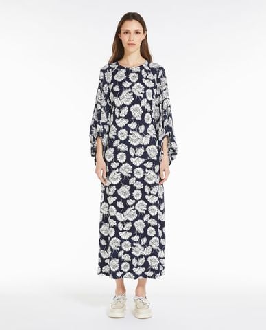  WEEKEND MAX MARA - Đầm midi cổ tròn tay dài hoạ tiết hoa Yellow 