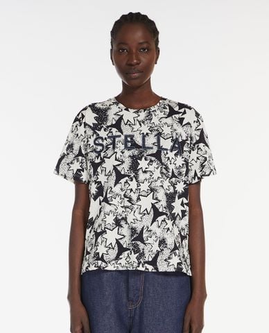  WEEKEND MAX MARA - Áo thun nữ cổ tròn tay ngắn in hoa Radio 