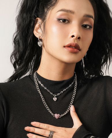  CECI - Khuyên tai nữ khoen tròn hình trái tim đính đá 