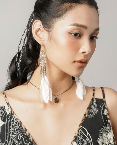  CECI - Khuyên tai nữ lông vũ dáng thả nữ tính 