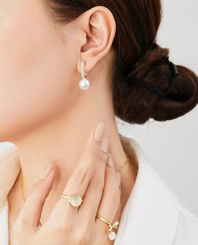  CECI - Khuyên tai nữ dạng hở đính đá phối ngọc trai 