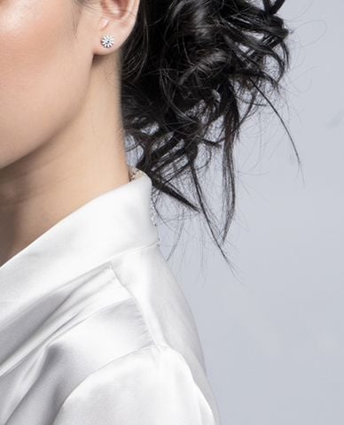  CECI - Khuyên tai bạc nữ hình cánh hoa nhỏ xinh xắn 