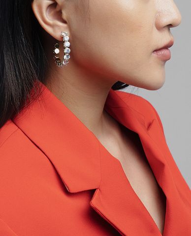  CECI - Khuyên tai nữ tròn dạng hở đính đá thời trang 