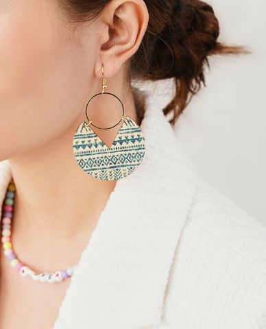  CECI - Khuyên tai nữ dạng thả phối mặt in họa tiết xinh xắn 