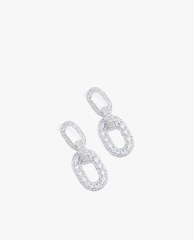  CECI - Khuyên tai nữ dáng xỏ mắt xích đính đá lấp lánh 