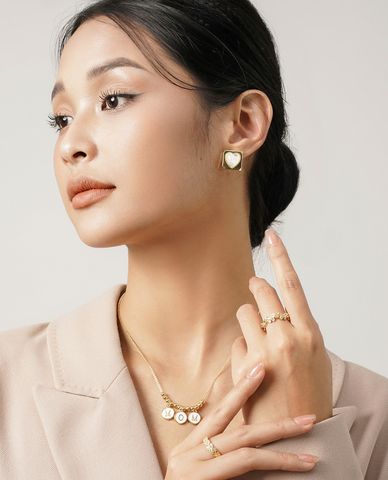  CECI - Khuyên tai nữ vuông phối hình trái tim độc đáo 