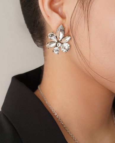  CECI - Khuyên tai nữ xỏ lỗ thiết kế cánh hoa đá lấp lánh 
