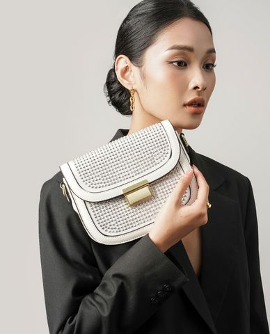  CECI - Túi đeo chéo nữ nắp gập đính đá thời trang 